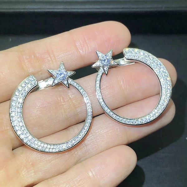  Factory wholesale direct sales star earrings for women, circle design star-shaped jewelry, shiny fashion niche earrings