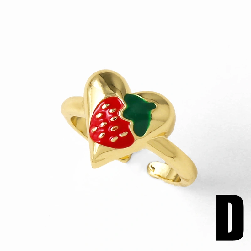 AS jewelry new hot selling copper plated 18k gold dripping oil fruit strawberry cherry ring ring rip36ring
