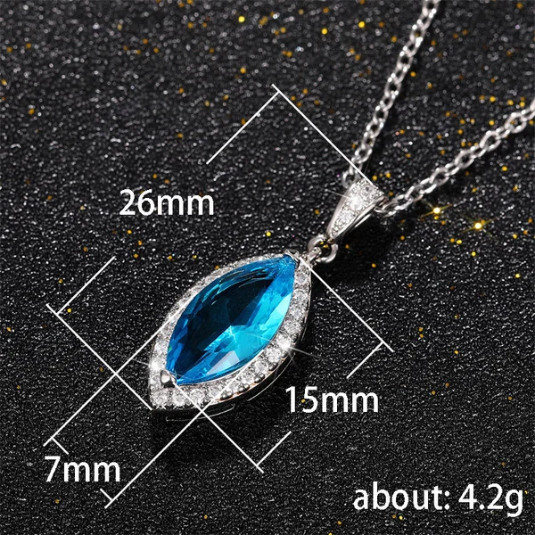 Ruili Magazine Style European and American Aquamarine Topaz Marquise Pendant Necklace Copper with Zircon Clavicle Chain