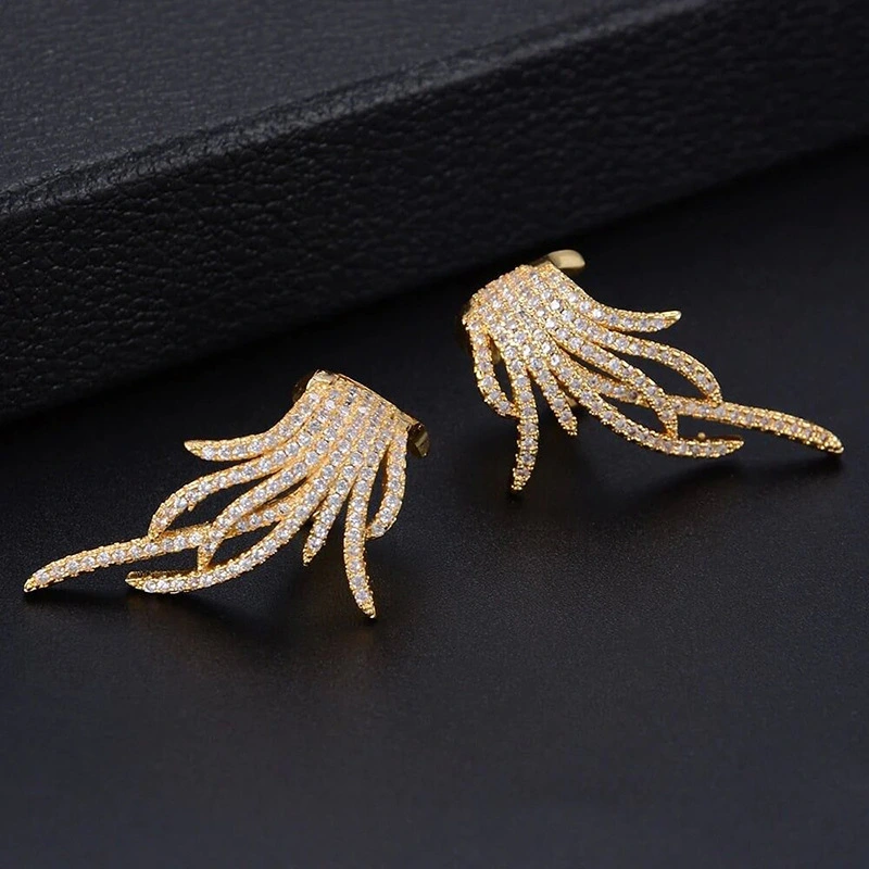  Fan-shaped imitation tassel earrings, octopus temperament design earrings, vintage high-end full-studded female earrings
