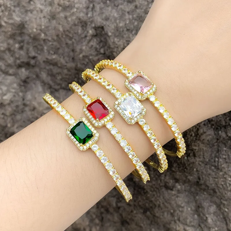 Light luxury super flash zircon bracelet niche design square diamond cold style exquisite open bracelet female trend brj69