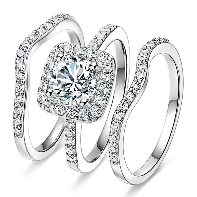 Bridal light luxury style three-piece ring set fashionable and elegant wedding accessories hot selling hot items