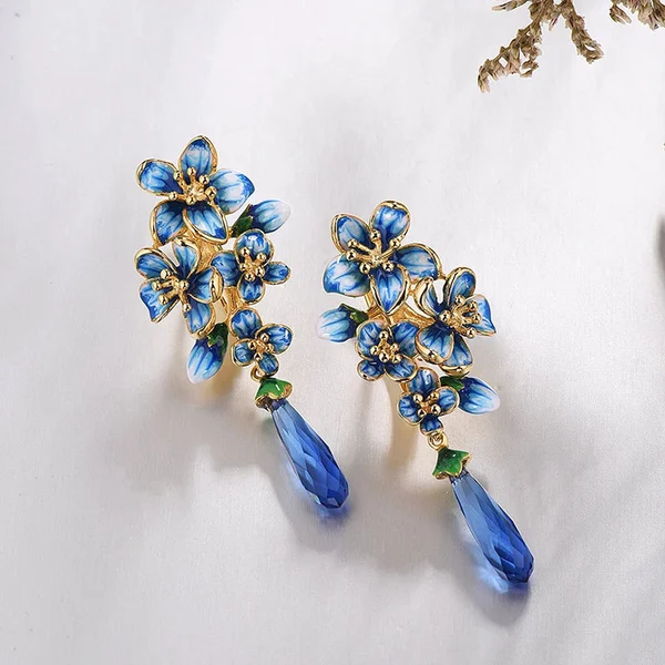 Heavy design light mature style elegant floral earrings for women creative epoxy flower zircon earrings hot sale
