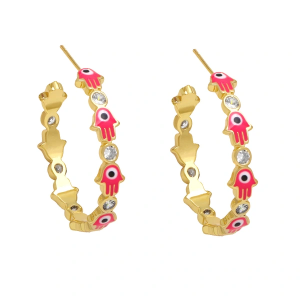 Clearance European and American style retro Fatima hand earrings female trendy personality color drop oil C shape earrings ers99