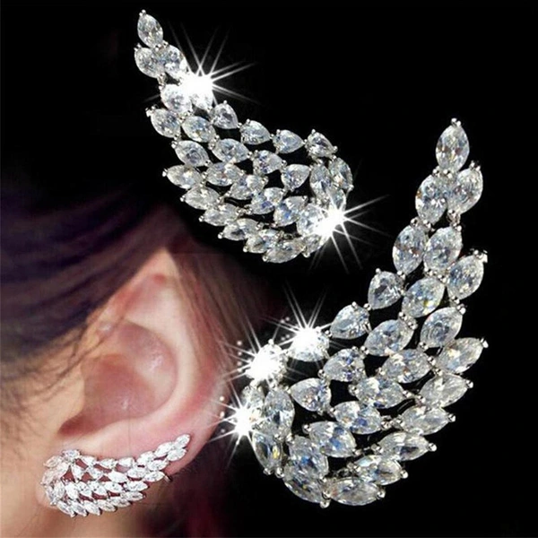 High-quality earrings angel wings AAA zircon ear clips exquisite shape women's earrings
