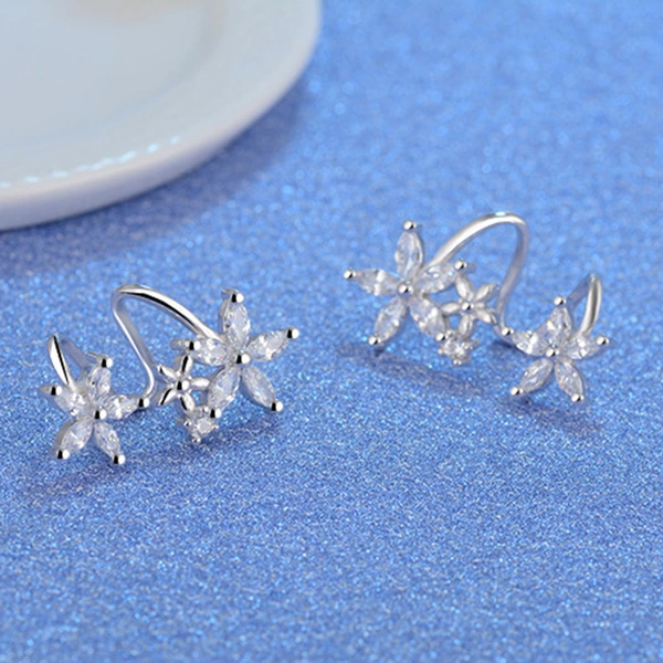 Sweet and cool style lady flower arc ear clip fashionable and versatile zircon ear studs new temperament women's earrings