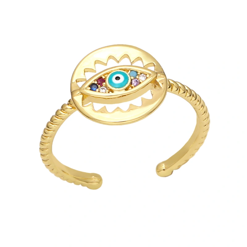 Clearance European and American hand jewelry colored gemstone zircon eye ring devil eye ring riq04