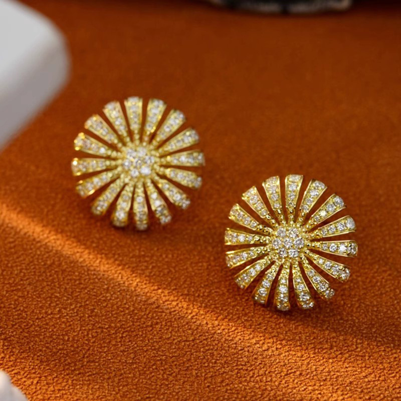  Light luxury style micro-inlaid zircon earrings exquisite sunflower popular earrings fashionable temperament high-end earrings
