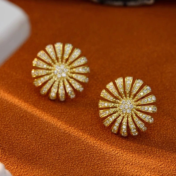  Light luxury style micro-inlaid zircon earrings exquisite sunflower popular earrings fashionable temperament high-end earrings