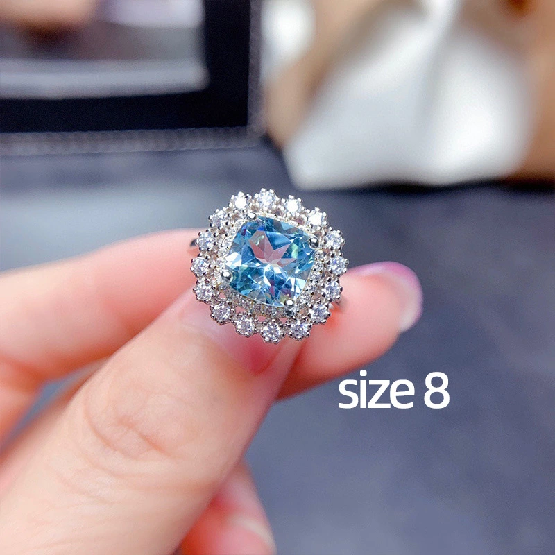 Internet celebrity live jewelry set luxury colored zircon necklace sea blue earrings and ring set
