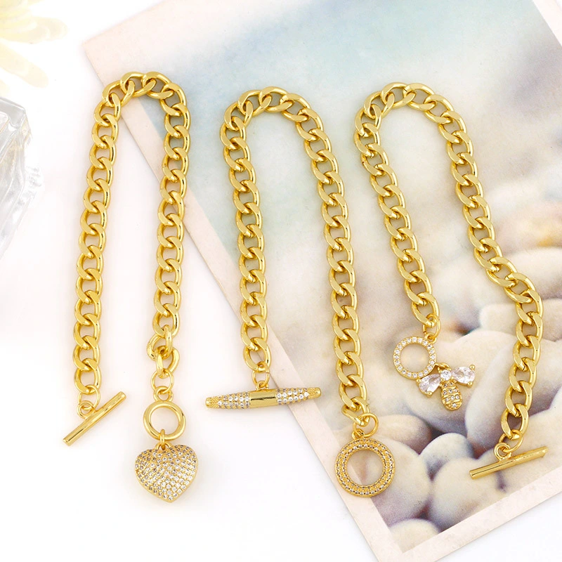 European and American hip-hop jewelry simple geometric OT buckle versatile hand jewelry female fashion love heart bracelet brc90