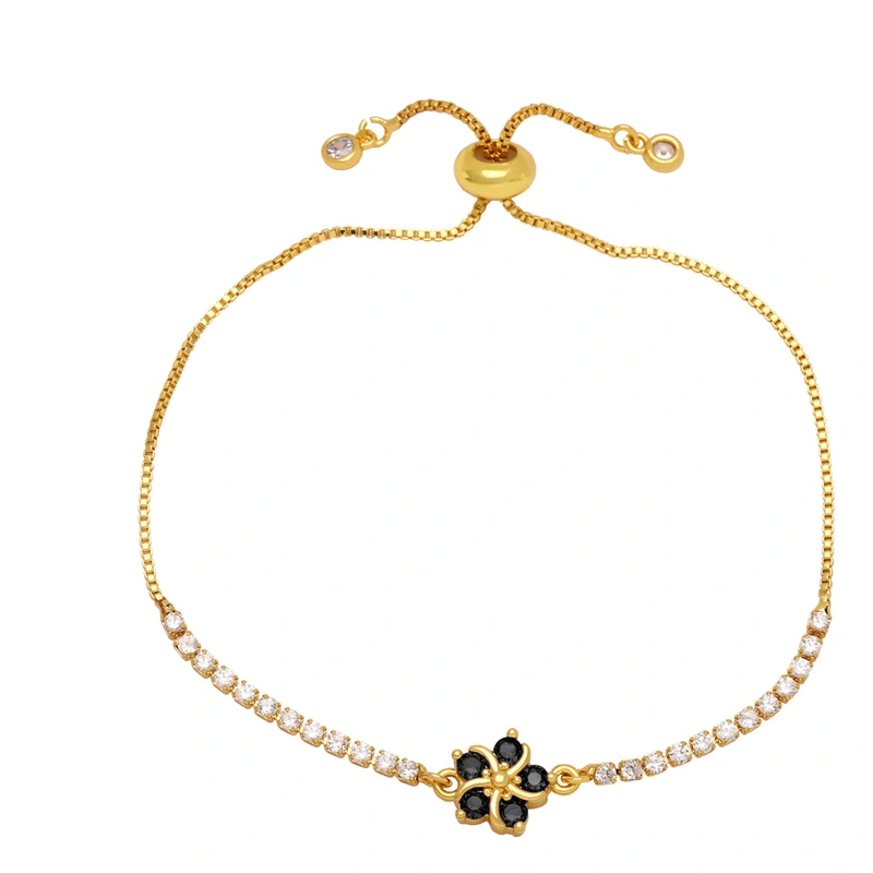 European and American braided color bracelet hand jewelry multi-color flower zircon bracelet adjustable pull bracelet brh84