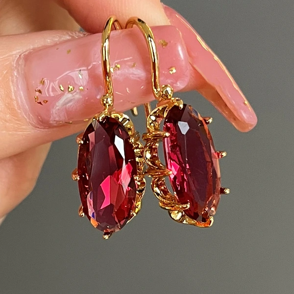 New European and American retro palace colored gemstone series inlaid zircon octagonal buckle earrings ear hooks