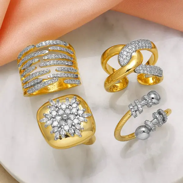 AS jewelry copper plated 18k gold snowflake adjustable ring female irregular ring rir27ring