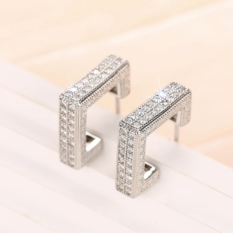  New style trendy micro-inlaid diamond earrings heavy-duty super-shiny geometric high-end earrings luxury square earrings for women