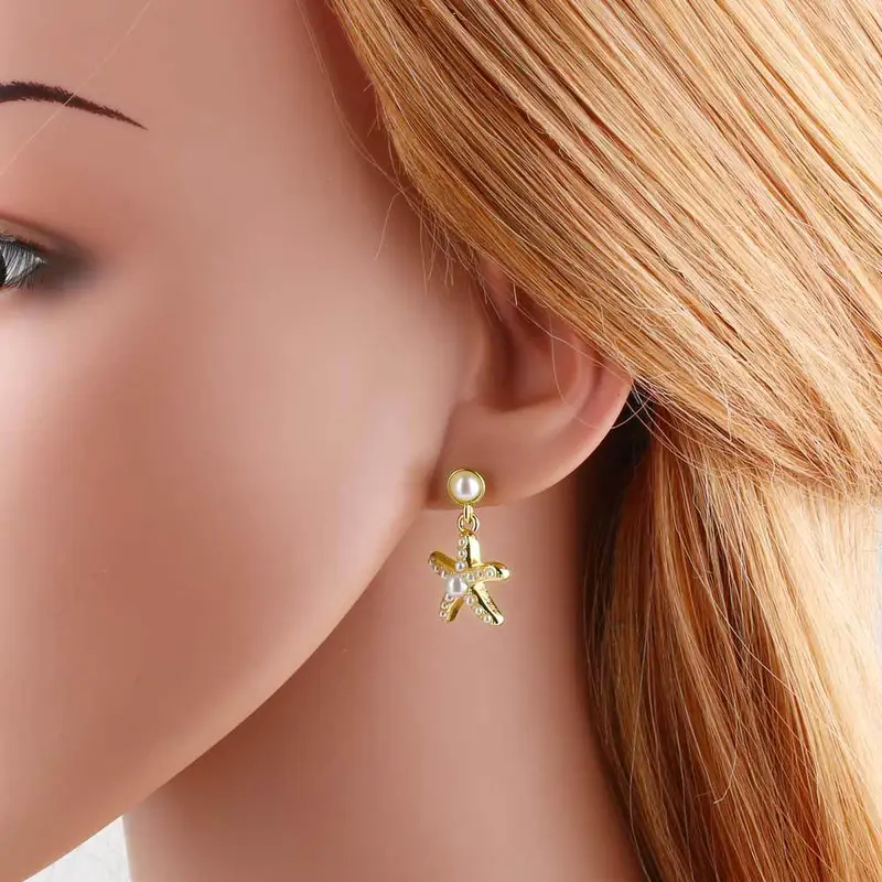 AS jewelry high-end pearl starfish heart copper plated real gold earrings earrings earrings era126