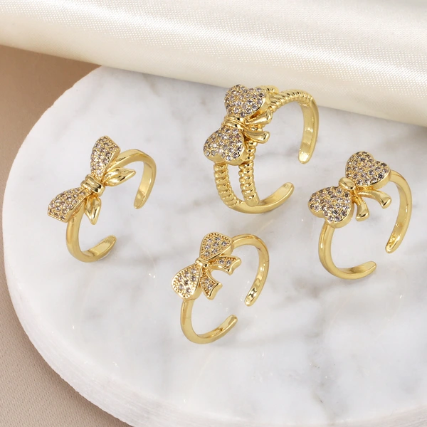 Clearance hot sale bow ring women's inlaid zircon gold-plated double layer open ring ring rip63