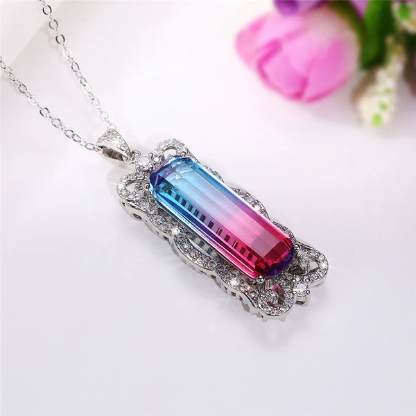 2022 Fashionable New Gradient Color Imitation Gemstone Pendant Necklace Inlaid with Zircon Necklace Party Jewelry