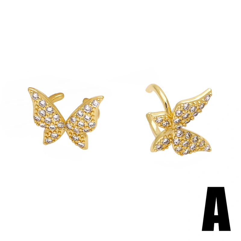 Fashion butterfly earrings for women niche light luxury high-end inlaid zircon no ear piercing ear clip era060