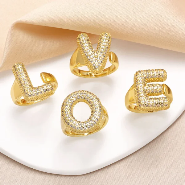 AS jewelry 26 English letters ring female gold-plated full zircon open ring rih31