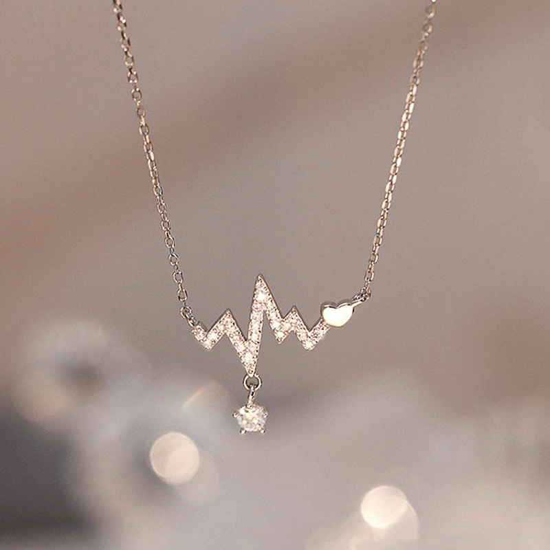 The same style of jewelry light luxury niche beating heart pendant necklace electrocardiogram necklace clavicle necklace for women