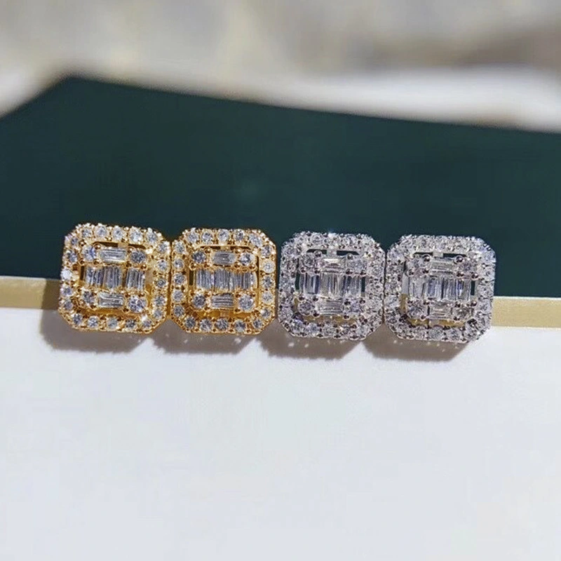 New earrings light luxury T square rock sugar diamond zircon earrings women's exquisite Valentine's Day gift jewelry