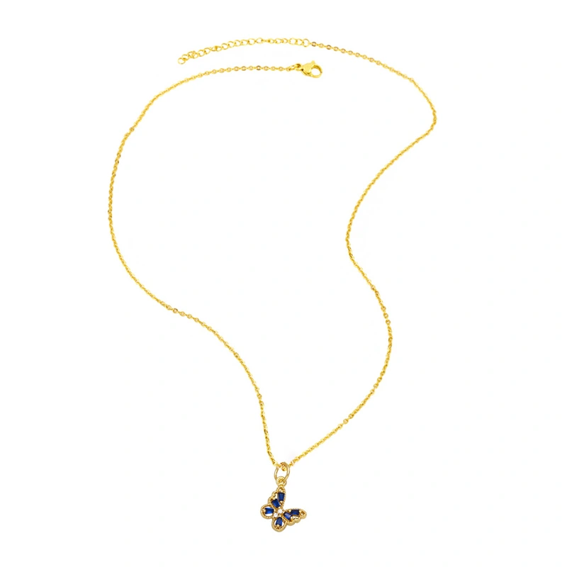 Clearance European and American colored zircon butterfly necklace female niche cold style personality clavicle chain nkb283