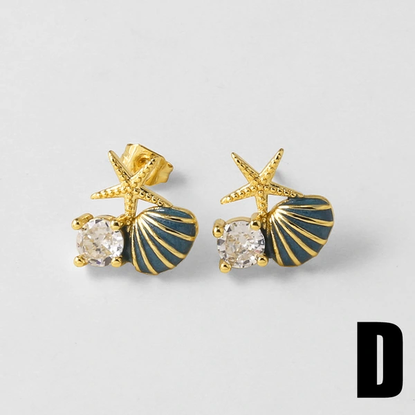 AS jewelry pearl oil drop shell earrings female copper plated real gold starfish earrings erz67