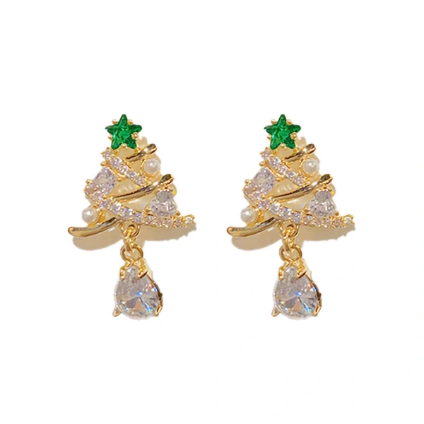  European and Korean light luxury exquisite earrings for women inlaid with zircon Christmas tree earrings fashionable Christmas trend hot items