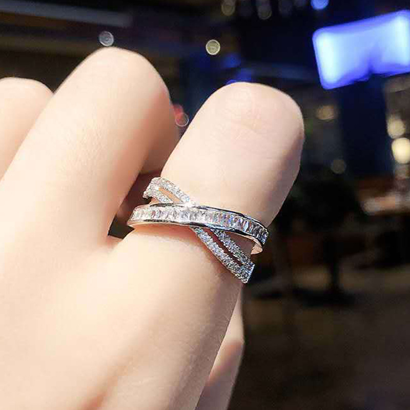  European and American hot-selling cross-geometric micro-inlaid rings, internet celebrity light luxury open adjustable rings, hot-selling products from manufacturers