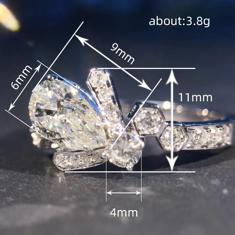  Small crown luxury French hot-selling water drop special flower floral ring temperament princess index finger ring