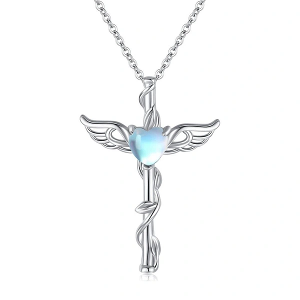  Glossy niche design necklace Internet celebrity style love wings design jewelry sweet and cool imitation moonstone style