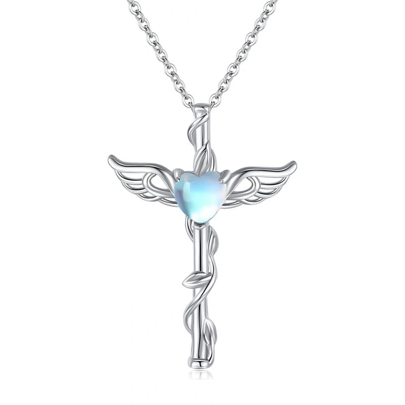  Glossy niche design necklace Internet celebrity style love wings design jewelry sweet and cool imitation moonstone style