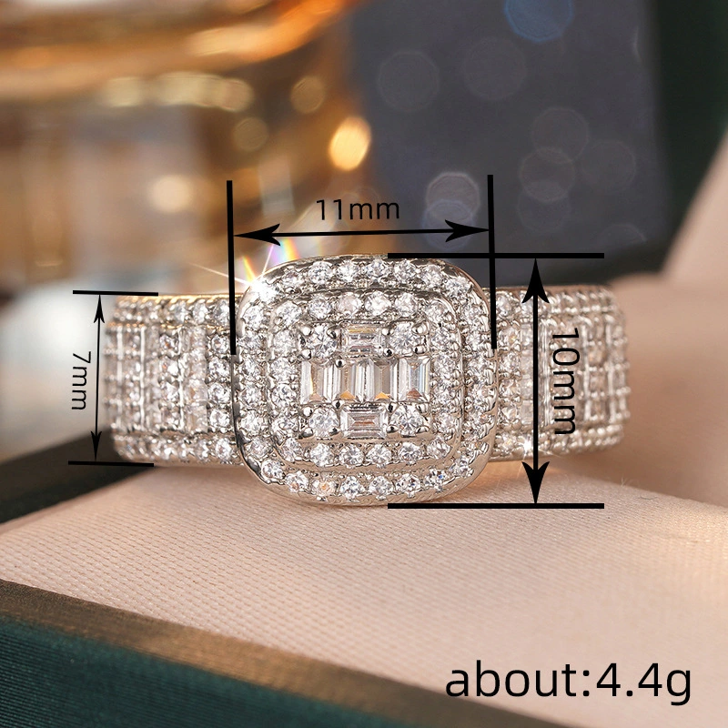  Fashionable live ring for women with micro-inlaid square fat design jewelry ring wedding dress accessories