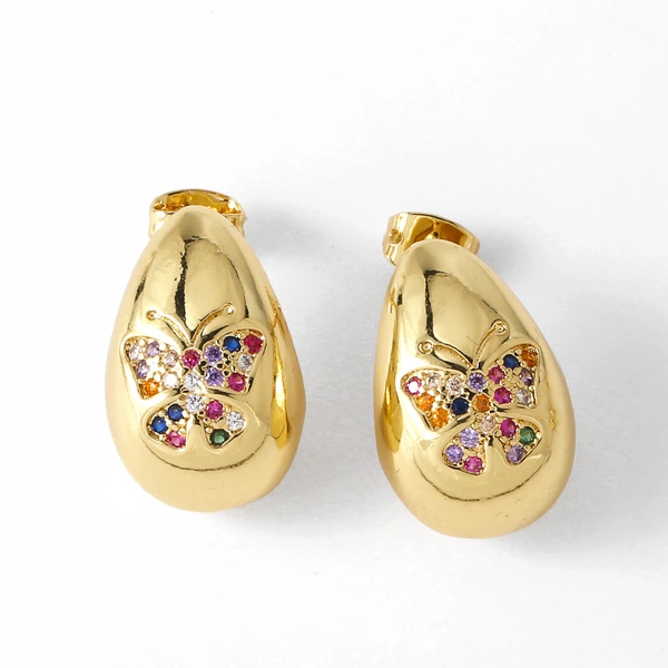 AS jewelry shopee love water drop earrings female gold-plated five-pointed star butterfly inlaid zircon earrings erw57
