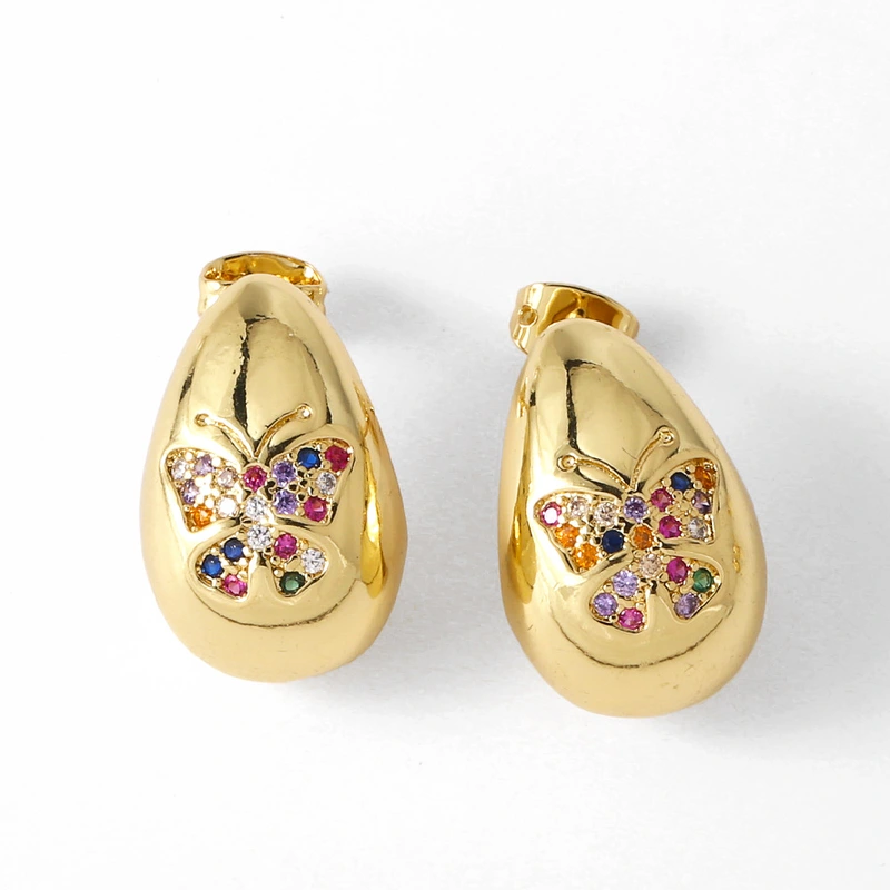 AS jewelry shopee love water drop earrings female gold-plated five-pointed star butterfly inlaid zircon earrings erw57