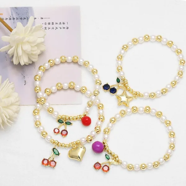 AS jewelry European and American retro fashion love heart bracelet copper plated 18k gold cherry pearl bracelet female brm85