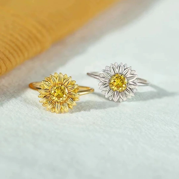 Forest style exquisite sunflower ring for women pastoral style flower flower ring fashionable and fresh popular jewelry