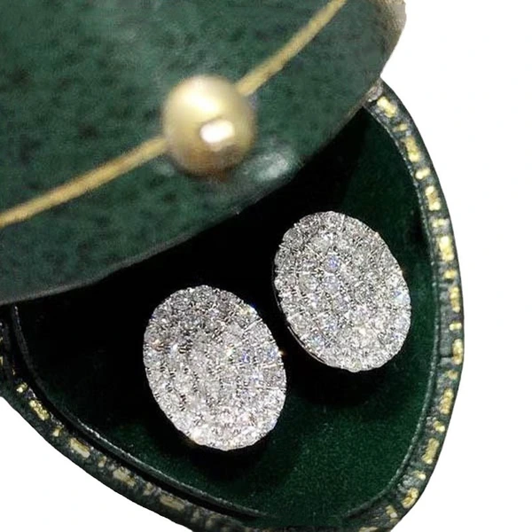 Micro-inlaid zircon light luxury style earrings female temperament lady geometric oval earrings popular earrings