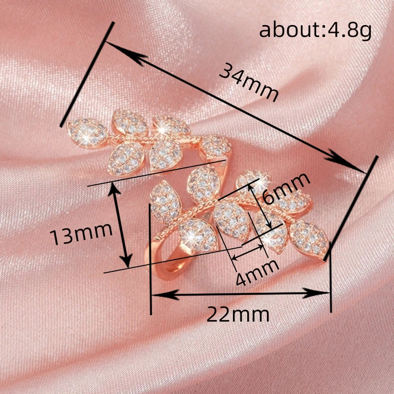  European and American leaf wheat ear ring fashionable lady design ring inlaid adjustable popular jewelry for women