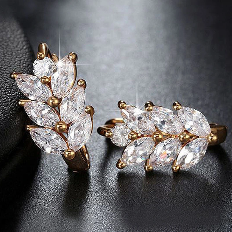 Hot selling earrings fashion diamond leaf earrings for women temperament wheat ear zircon ear clips manufacturers supply