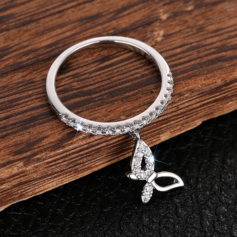  Japanese and Korean gentle butterfly pendant ring for women inlaid with zircon exquisite ring popular forest style single ring