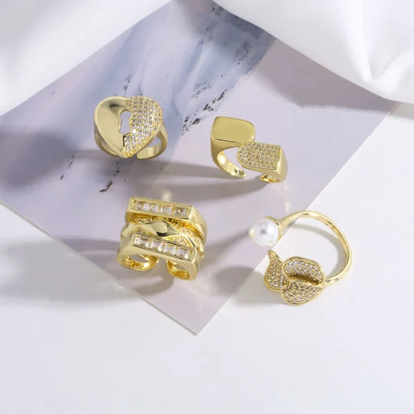 AS jewelry new zircon gold-plated love heart open ring ring female ris33