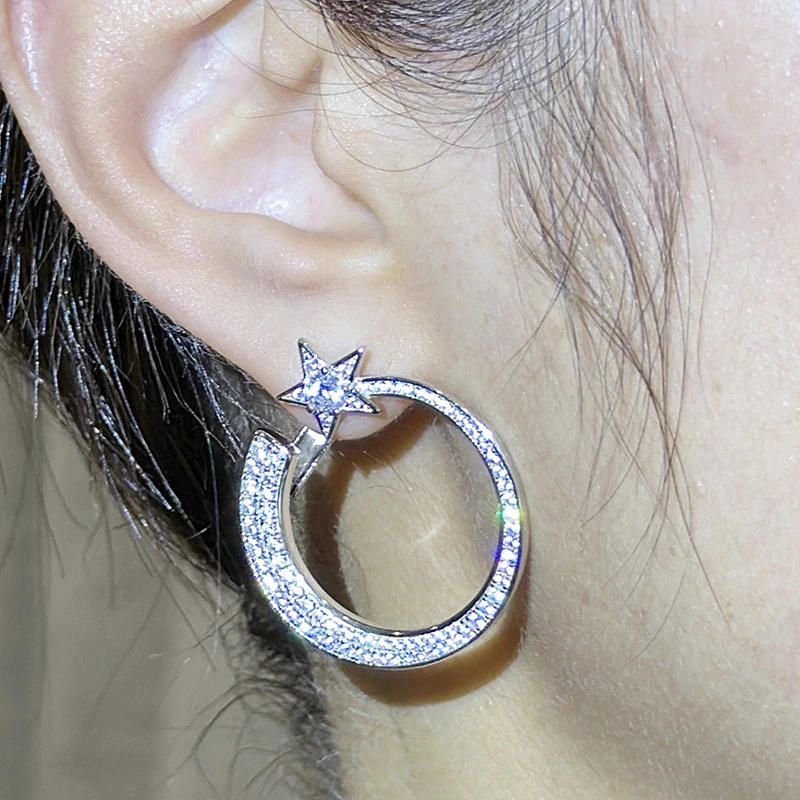  Factory wholesale direct sales star earrings for women, circle design star-shaped jewelry, shiny fashion niche earrings