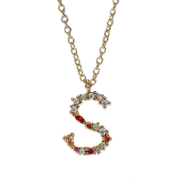 Full diamond letter S necklace copper gold-plated English necklace female DIY pendant diamond clavicle necklace