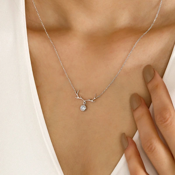  Christmas inlaid zircon necklace women's antler elk pendant jewelry lady style cute holiday ornaments