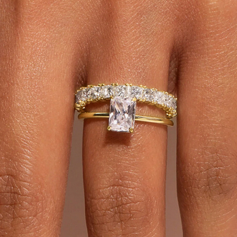  Stacking combination inlaid zircon and diamond couple rings for women fashionable geometric trend hot style engagement jewelry matching