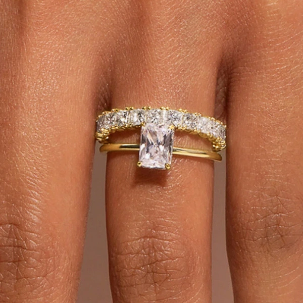  Stacking combination inlaid zircon and diamond couple rings for women fashionable geometric trend hot style engagement jewelry matching