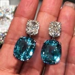 New earrings, oversized fat square diamond zircon earrings for women, exquisite peacock blue crystal earrings