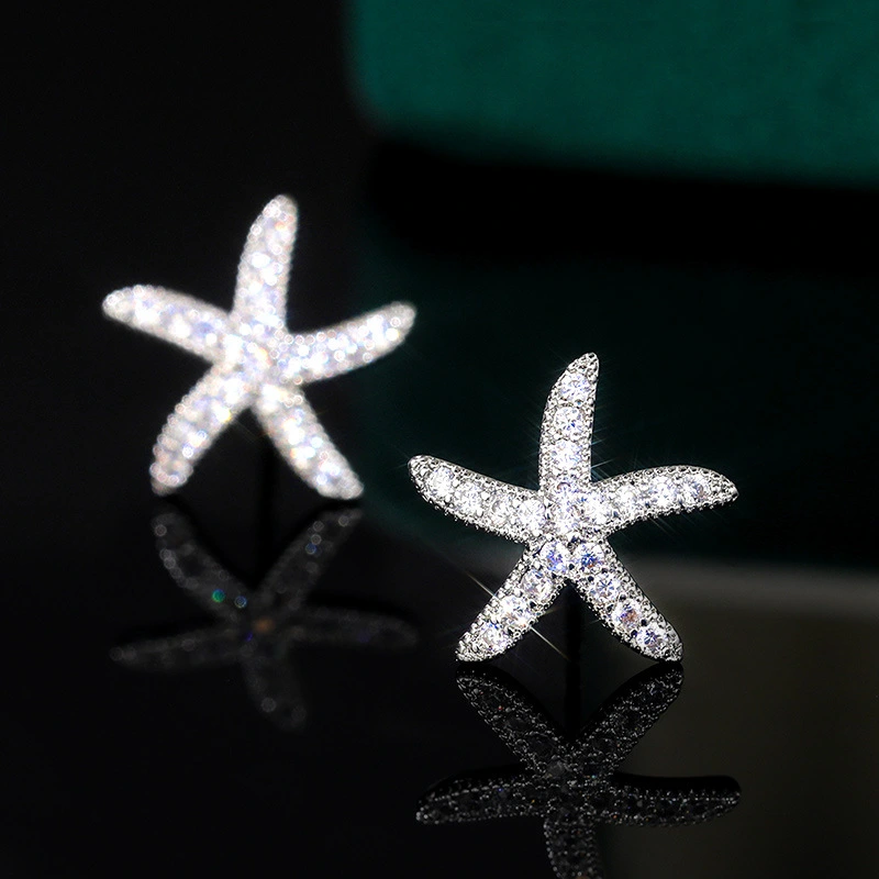   Hot selling starfish diamond earrings European and American creative five-pointed star full diamond zircon earrings ear jewelry